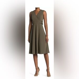 Calvin Klein NWT OLIVE V-Neck Sleeveless Side Buckle A-Line Dress Size 8
